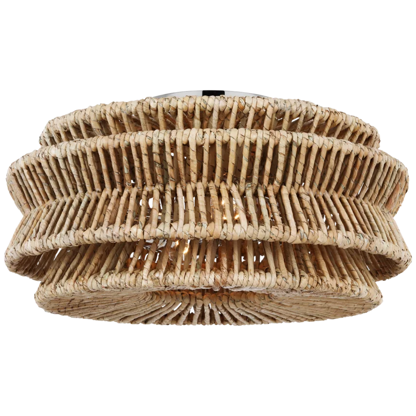 Anna Large Drum Semi-Flush Mount-Visual Comfort-VISUAL-CHC 4015PN/NAB-Flush MountsPolished Nickel and Natural Abaca-2-France and Son