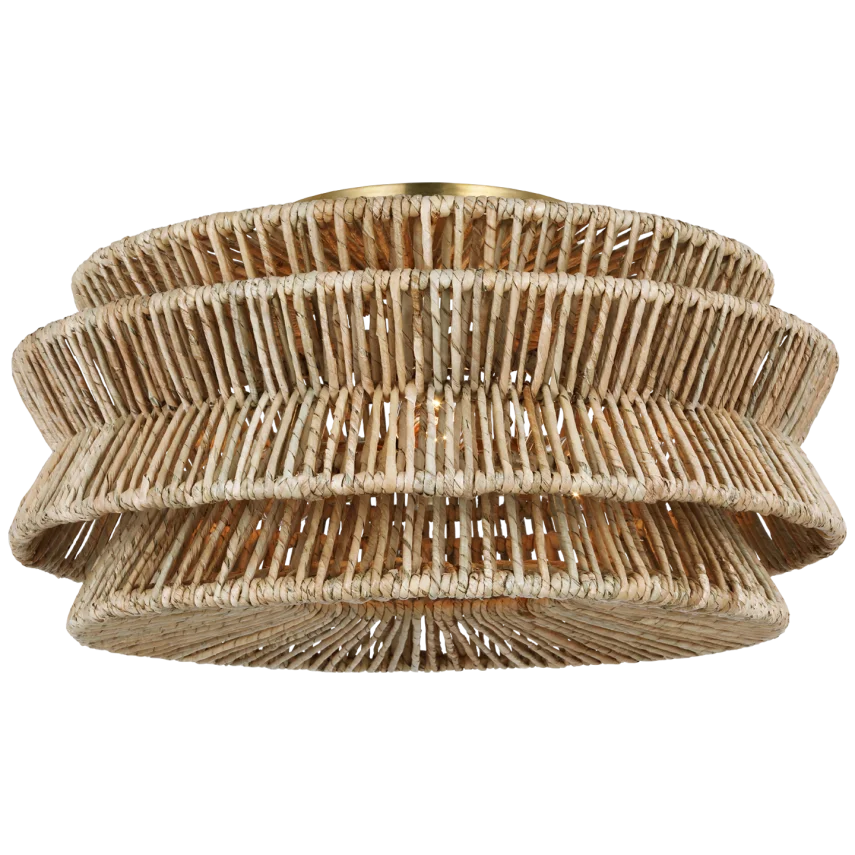 Anna XL Semi-Flush Mount-Visual Comfort-VISUAL-CHC 4016AB/NAB-Flush MountsAntique-Burnished Brass and Natural Abaca-1-France and Son