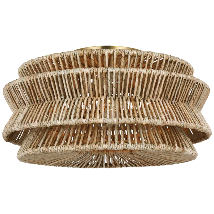 Anna XL Semi-Flush Mount-Visual Comfort-VISUAL-CHC 4016AB/NAB-Flush MountsAntique-Burnished Brass and Natural Abaca-1-France and Son