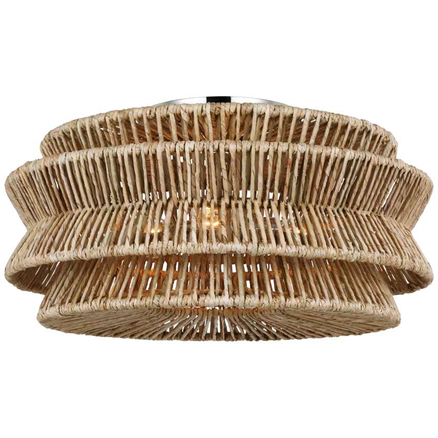 Anna XL Semi-Flush Mount-Visual Comfort-VISUAL-CHC 4016PN/NAB-Flush MountsPolished Nickel and Natural Abaca-2-France and Son