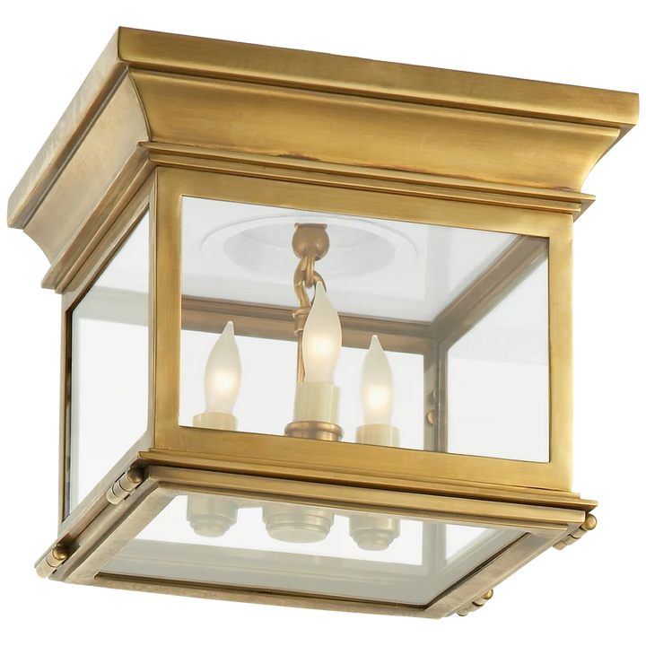 Clone Small Square Flush Mount-Visual Comfort-VISUAL-CHC 4128AB-CG-Flush MountsAntique-Burnished Brass-Clear Glass-1-France and Son