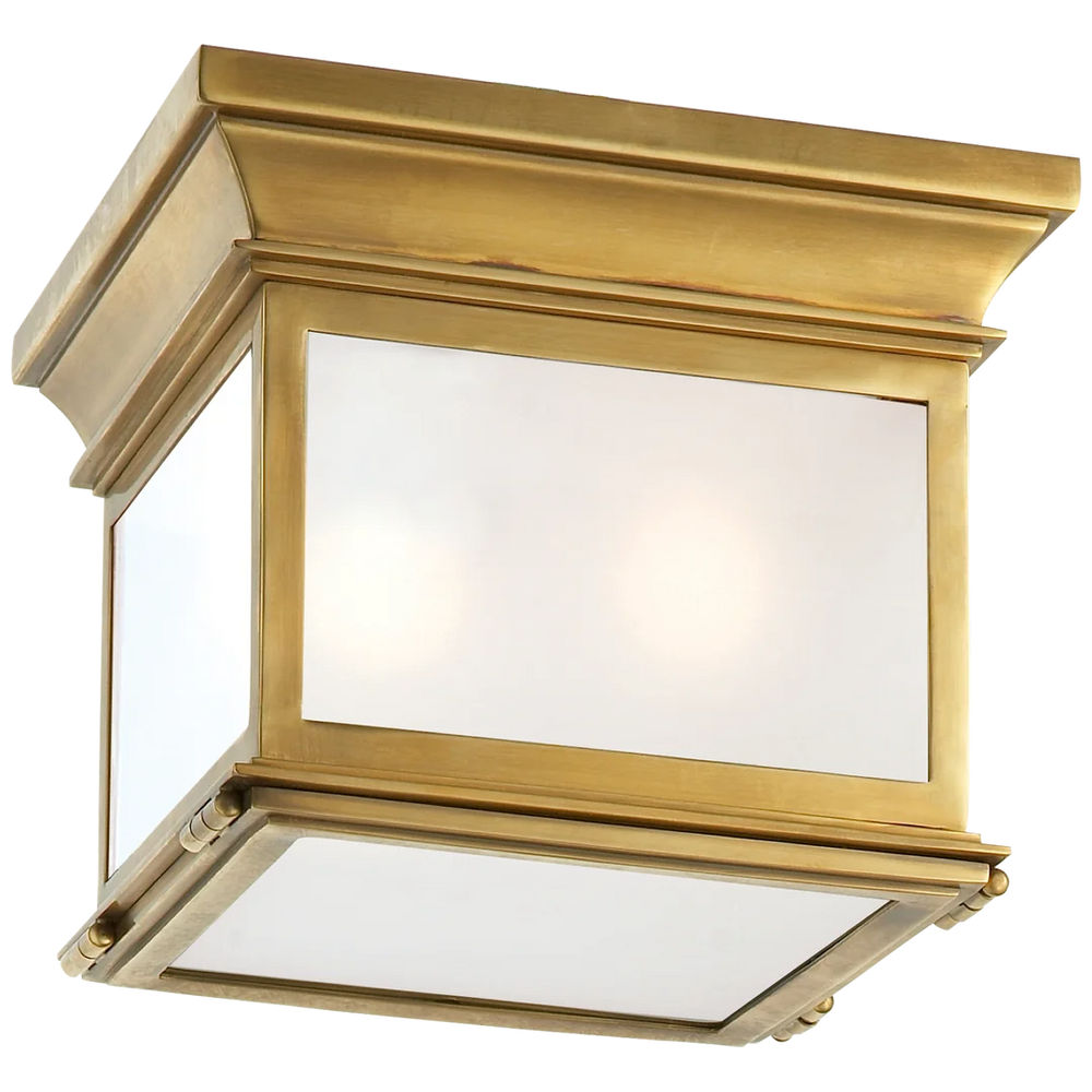 Clone Small Square Flush Mount-Visual Comfort-VISUAL-CHC 4128AB-FG-Flush MountsAntique-Burnished Brass-Frosted Glass-2-France and Son