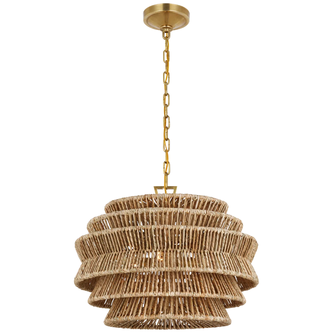 Anza Drum Chandelier-Visual Comfort-VISUAL-CHC 5015AB/NAB-ChandeliersAntique-Burnished Brass-Natural Abaca-Small-3-France and Son