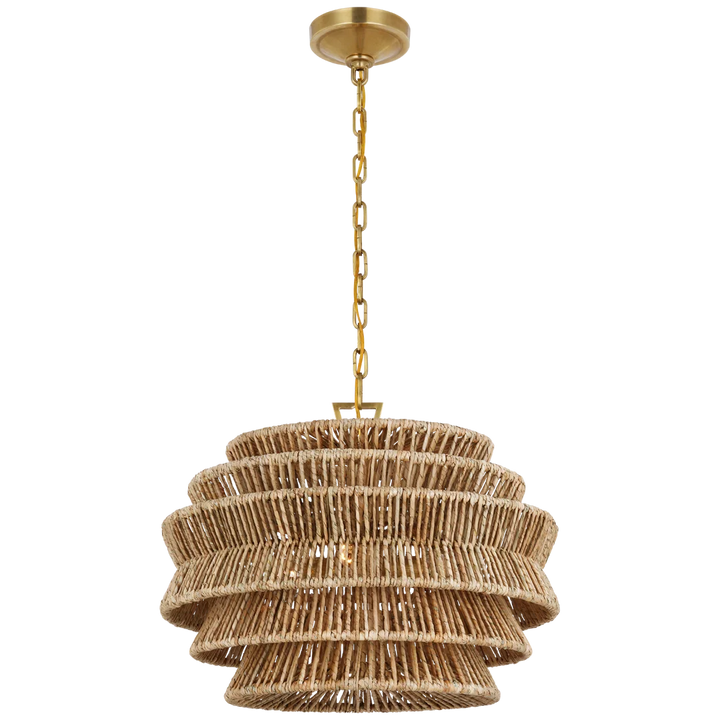 Anza Drum Chandelier-Visual Comfort-VISUAL-CHC 5015AB/NAB-ChandeliersAntique-Burnished Brass-Natural Abaca-Small-3-France and Son