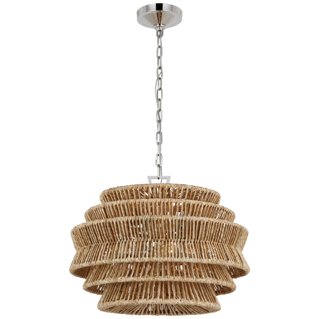 Anza Drum Chandelier-Visual Comfort-VISUAL-CHC 5015PN/NAB-ChandeliersPolished Nickel-Natural Abaca-Small-4-France and Son