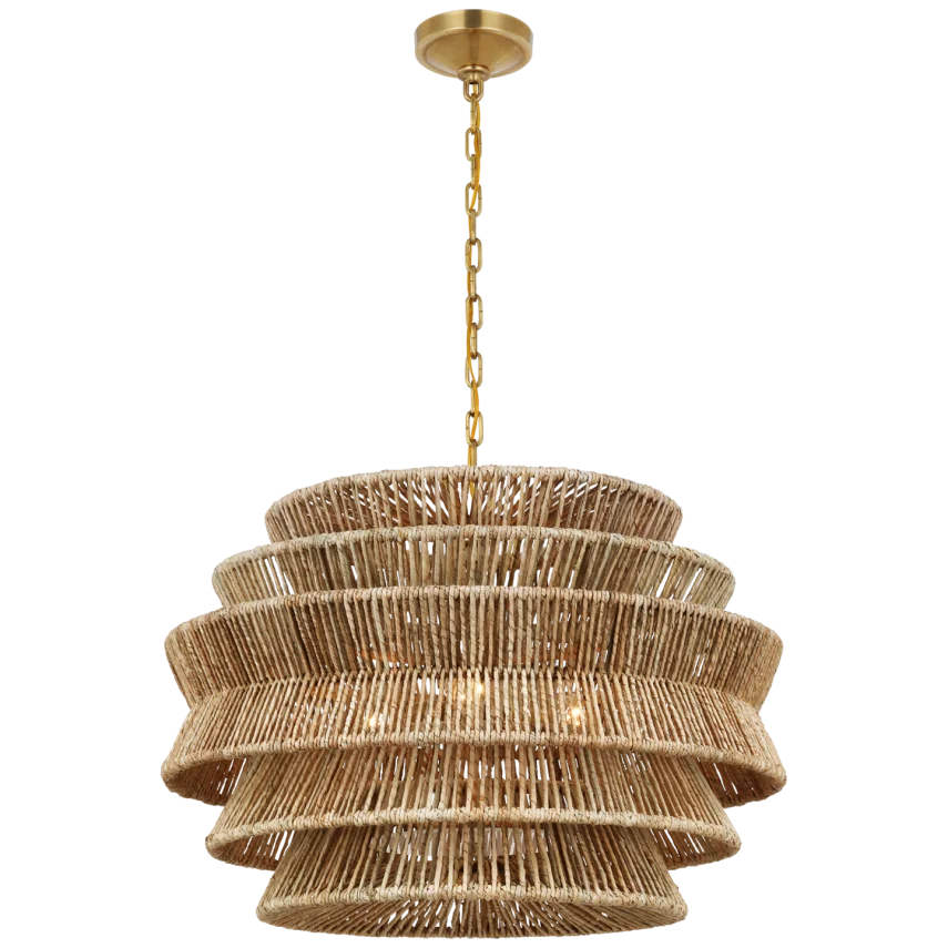 Anna Medium Drum Chandelier-Visual Comfort-VISUAL-CHC 5016AB/NAB-ChandeliersAntique-Burnished Brass and Natural Abaca-1-France and Son