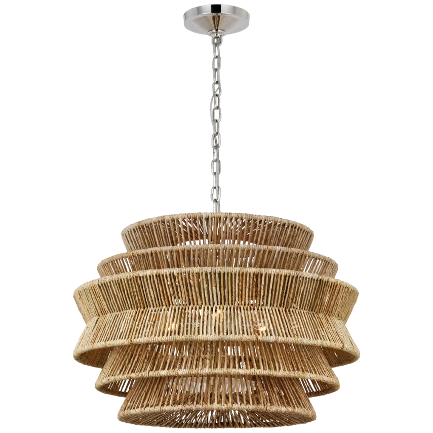 Anna Medium Drum Chandelier-Visual Comfort-VISUAL-CHC 5016PN/NAB-ChandeliersPolished Nickel and Natural Abaca-2-France and Son