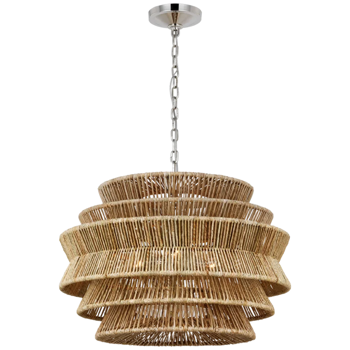 Anna Medium Drum Chandelier-Visual Comfort-VISUAL-CHC 5016PN/NAB-ChandeliersPolished Nickel and Natural Abaca-2-France and Son