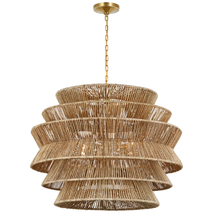 Anza XL Drum Chandelier-Visual Comfort-VISUAL-CHC 5017AB/NAB-ChandeliersAntique-Burnished Brass-Natural Abaca-1-France and Son