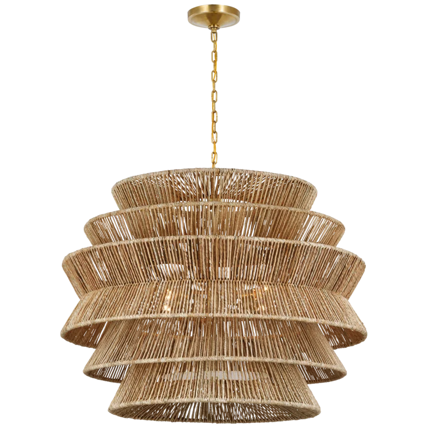 Anza XL Drum Chandelier-Visual Comfort-VISUAL-CHC 5017AB/NAB-ChandeliersAntique-Burnished Brass-Natural Abaca-1-France and Son