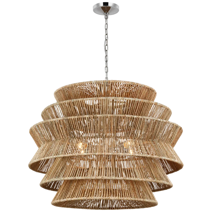 Anza XL Drum Chandelier-Visual Comfort-VISUAL-CHC 5017PN/NAB-ChandeliersPolished Nickel-Natural Abaca-2-France and Son