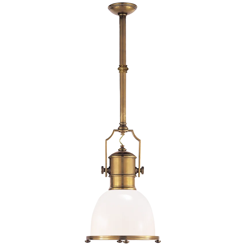 Cornell Industrial Small Pendant-France & Son-VISUAL-CHC 5133AB-WG-PendantsAntique-Burnished Brass with White Glass Shade-2-France and Son