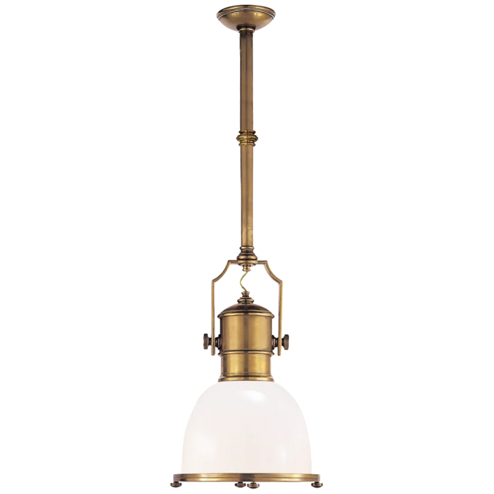 Cornell Industrial Small Pendant-France & Son-VISUAL-CHC 5133AB-WG-PendantsAntique-Burnished Brass with White Glass Shade-2-France and Son