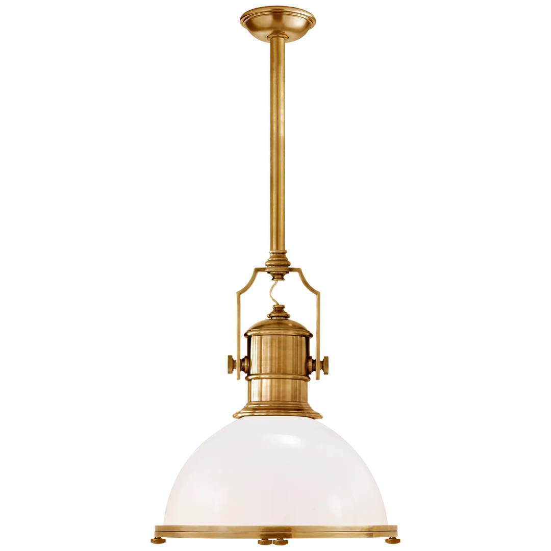 Center Industrial Large Pendant-Visual Comfort-VISUAL-CHC 5136AB-WG-PendantsBrass-White Glass Shade-2-France and Son