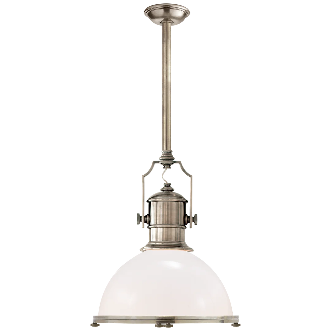 Center Industrial Large Pendant-Visual Comfort-VISUAL-CHC 5136AN-WG-PendantsAntique Nickel-White Glass Shade-4-France and Son