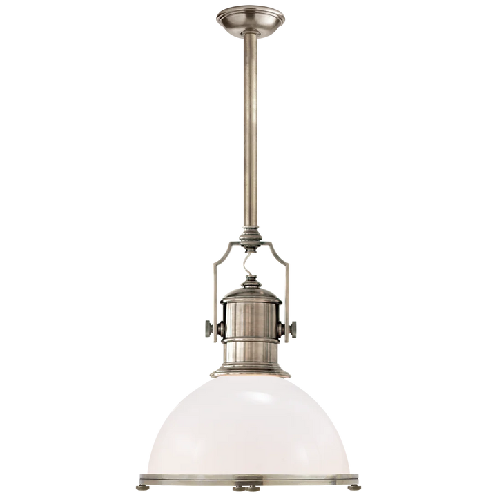 Center Industrial Large Pendant-Visual Comfort-VISUAL-CHC 5136AN-WG-PendantsAntique Nickel-White Glass Shade-4-France and Son