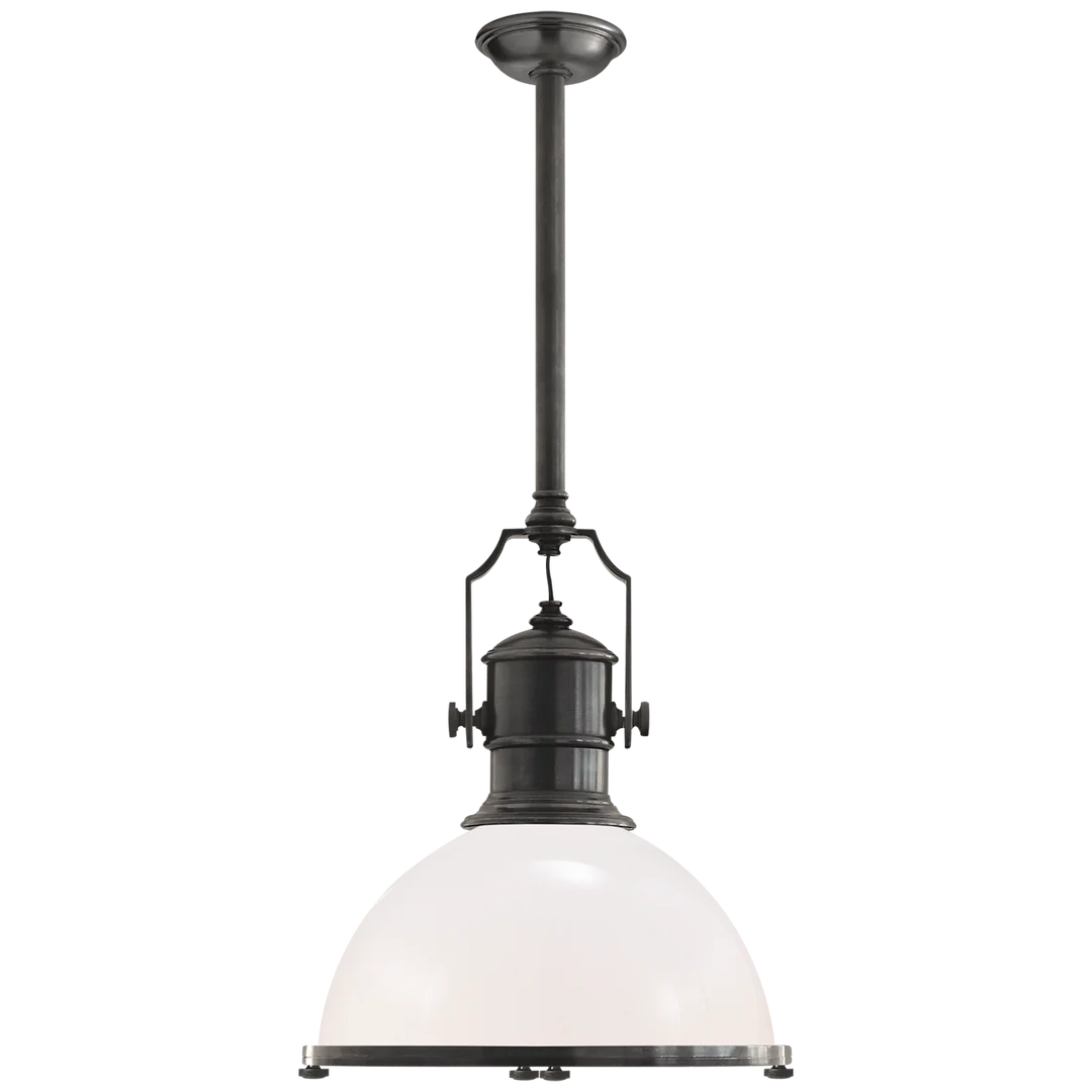 Center Industrial Large Pendant-Visual Comfort-VISUAL-CHC 5136BZ-WG-PendantsBronze-White Glass Shade-6-France and Son