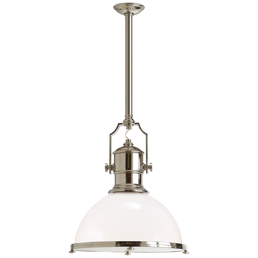 Center Industrial Large Pendant-Visual Comfort-VISUAL-CHC 5136PN-WG-PendantsPolished Nickel-White Glass Shade-8-France and Son