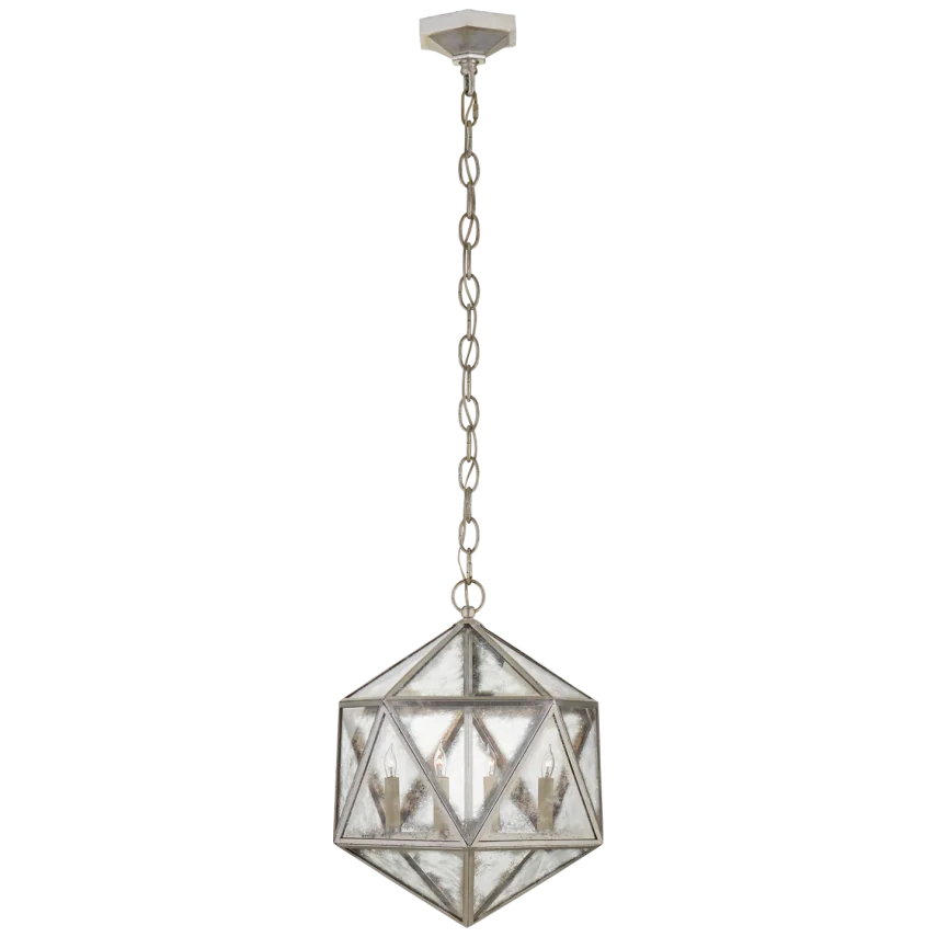 Zelbi Medium 18 Facet Hedron Lantern-Visual Comfort-VISUAL-CHC 5201BSL-AM-PendantsBurnished Silver Leaf-Antique Mirror-2-France and Son