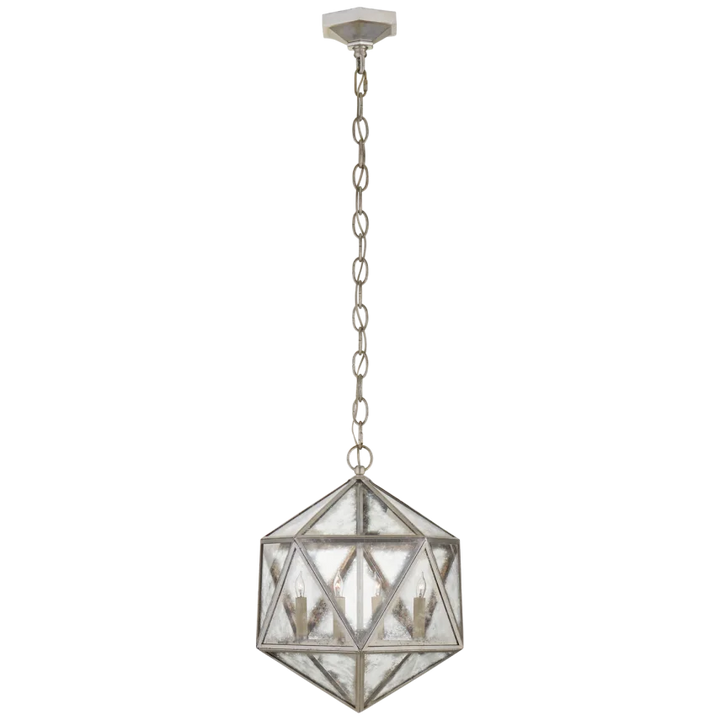 Zelbi Medium 18 Facet Hedron Lantern-Visual Comfort-VISUAL-CHC 5201BSL-AM-PendantsBurnished Silver Leaf-Antique Mirror-2-France and Son