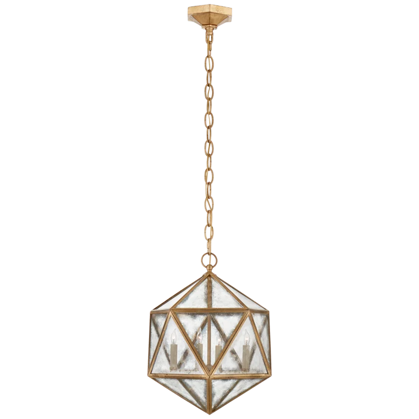 Zelbi Medium 18 Facet Hedron Lantern-Visual Comfort-VISUAL-CHC 5201GI-AM-PendantsGilded Iron-Antique Mirror-3-France and Son