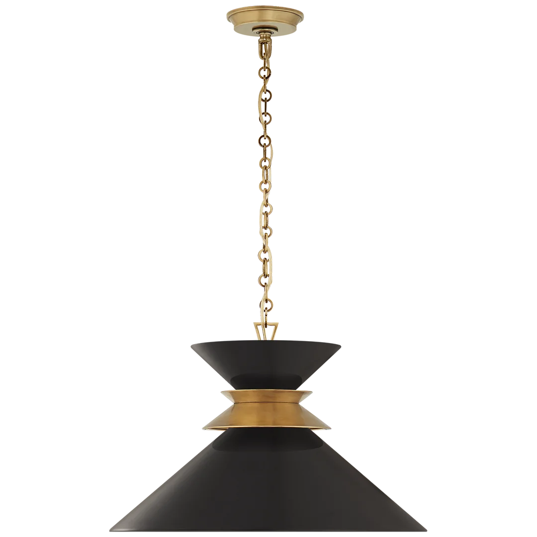 Alba Stacked Pendant-Visual Comfort-VISUAL-CHC 5245AB-BLK-PendantsAntique- Burnished Brass with Matte Black Shade-1-France and Son