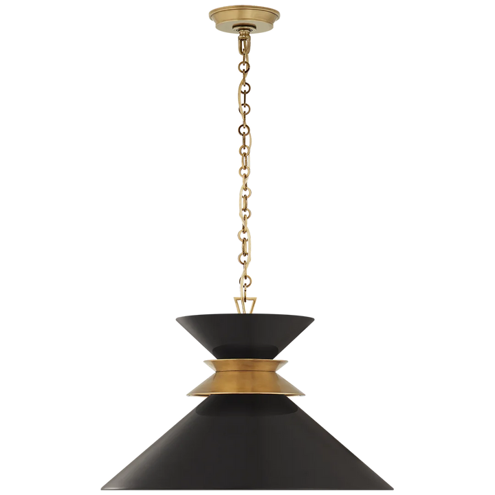 Alba Stacked Pendant-Visual Comfort-VISUAL-CHC 5245AB-BLK-PendantsAntique- Burnished Brass with Matte Black Shade-1-France and Son