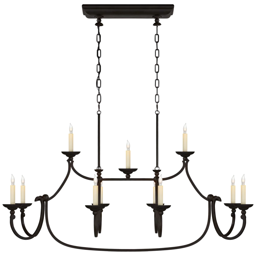 Flami Large Linear Pendant-Visual Comfort-VISUAL-CHC 5495AI-PendantsAged Iron-Without Shades-3-France and Son