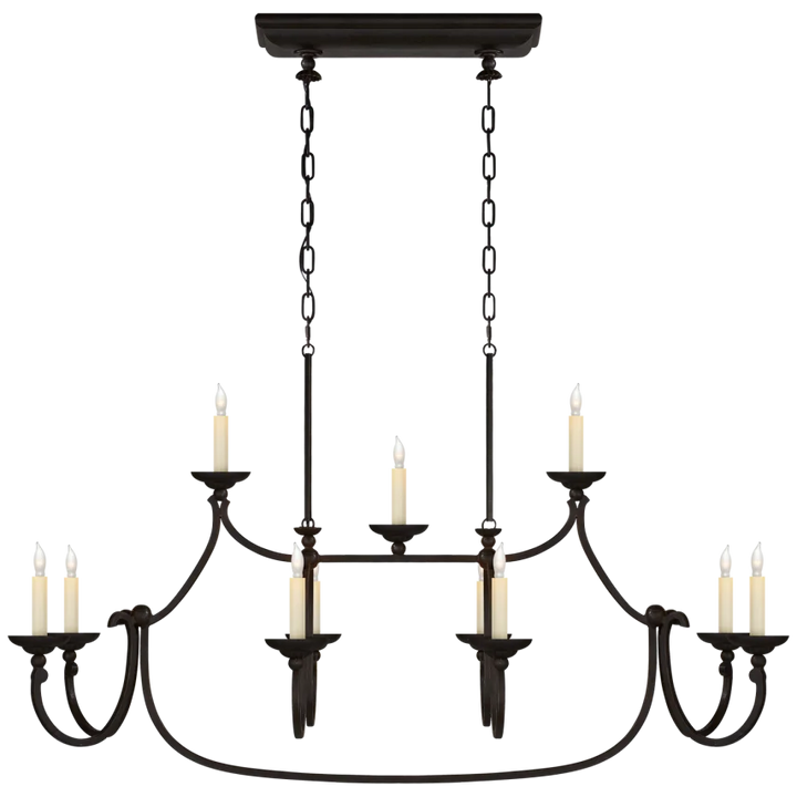 Flami Large Linear Pendant-Visual Comfort-VISUAL-CHC 5495AI-PendantsAged Iron-Without Shades-3-France and Son