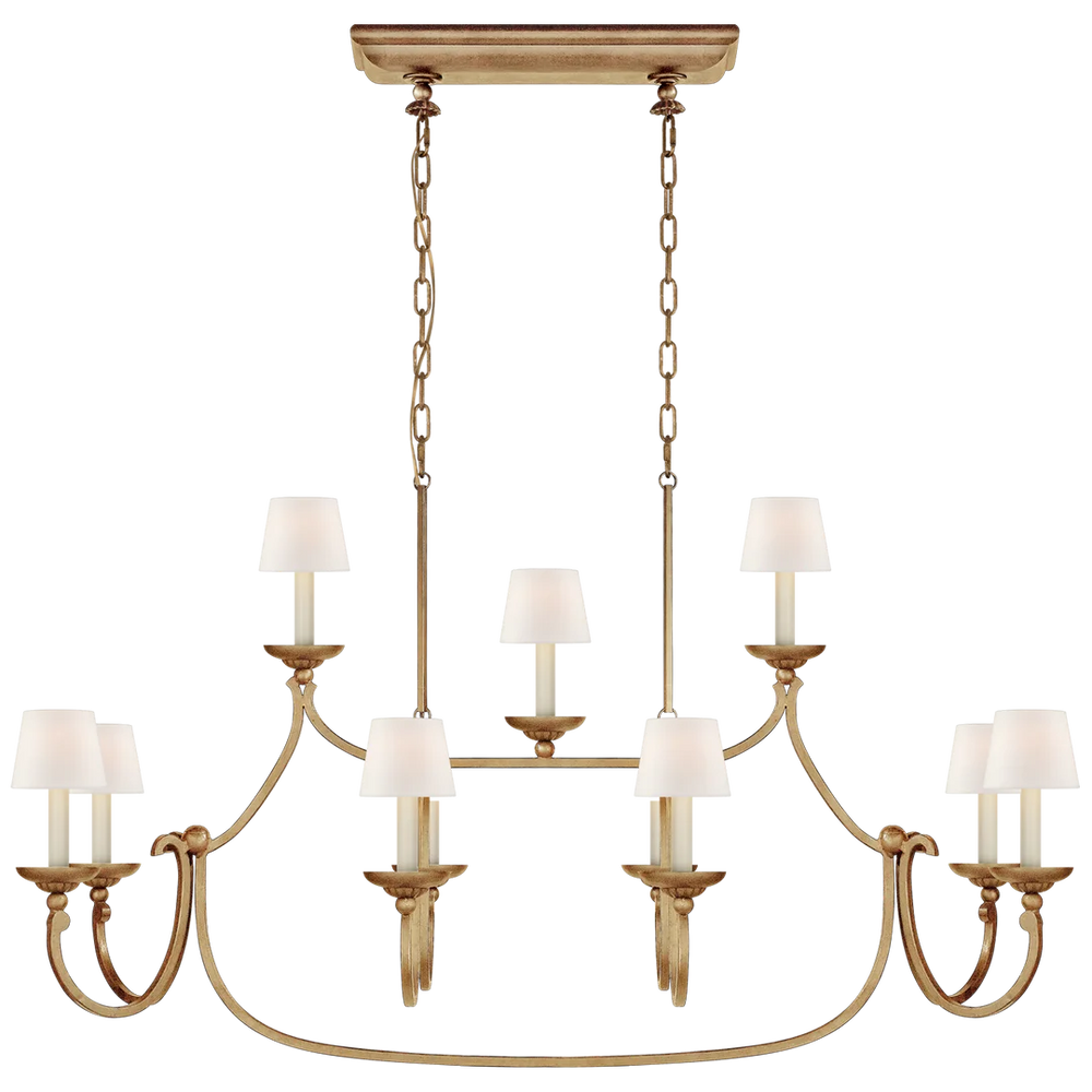 Flami Large Linear Pendant-Visual Comfort-VISUAL-CHC 5495GI-L-ChandeliersGilded Iron-Linen-2-France and Son