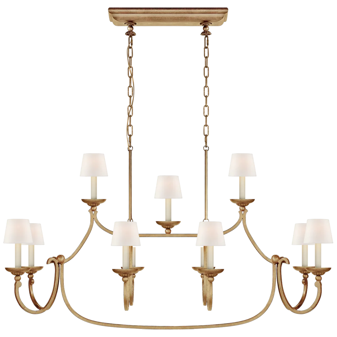 Flami Large Linear Pendant-Visual Comfort-VISUAL-CHC 5495GI-L-ChandeliersGilded Iron-Linen-2-France and Son