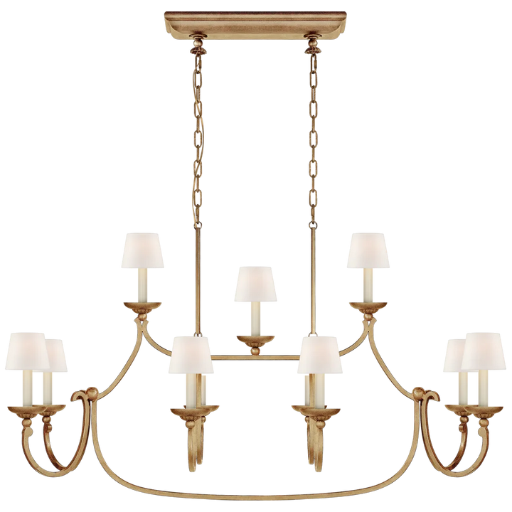 Flami Large Linear Pendant-Visual Comfort-VISUAL-CHC 5495GI-L-ChandeliersGilded Iron-Linen-2-France and Son