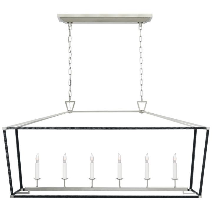 Darla Large Rattan Wrapped Linear Lantern-Visual Comfort-VISUAL-CHC 5766PN/BRT-ChandeliersPolished Nickel and Black Rattan-2-France and Son