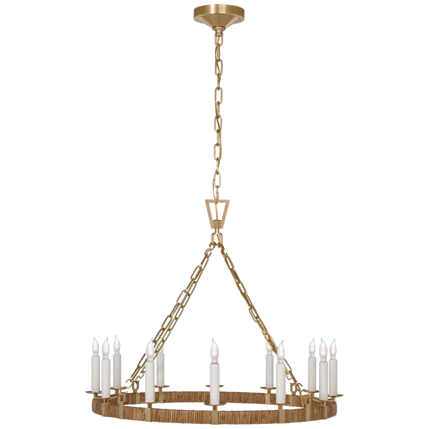 Darling Medium Wrapped Ring Chandelier-Visual Comfort-VISUAL-CHC 5872AB/NRT-ChandeliersAntique-Burnished Brass and Natural Rattan-1-France and Son