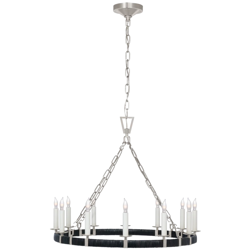 Darling Medium Wrapped Ring Chandelier-Visual Comfort-VISUAL-CHC 5872PN/BRT-ChandeliersPolished Nickel and Black Rattan-2-France and Son