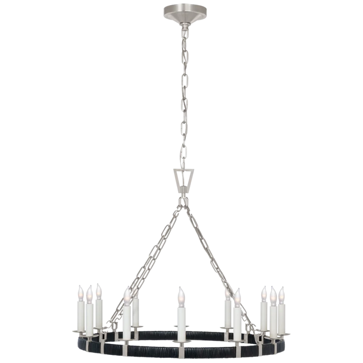 Darling Medium Wrapped Ring Chandelier-Visual Comfort-VISUAL-CHC 5872PN/BRT-ChandeliersPolished Nickel and Black Rattan-2-France and Son