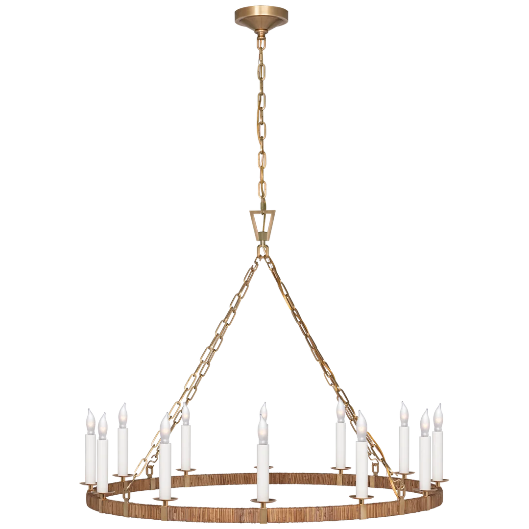 Darlen Large Wrapped Ring Chandelier-Visual Comfort-VISUAL-CHC 5873AB/NRT-ChandeliersAntique-Burnished Brass and Natural Rattan-1-France and Son