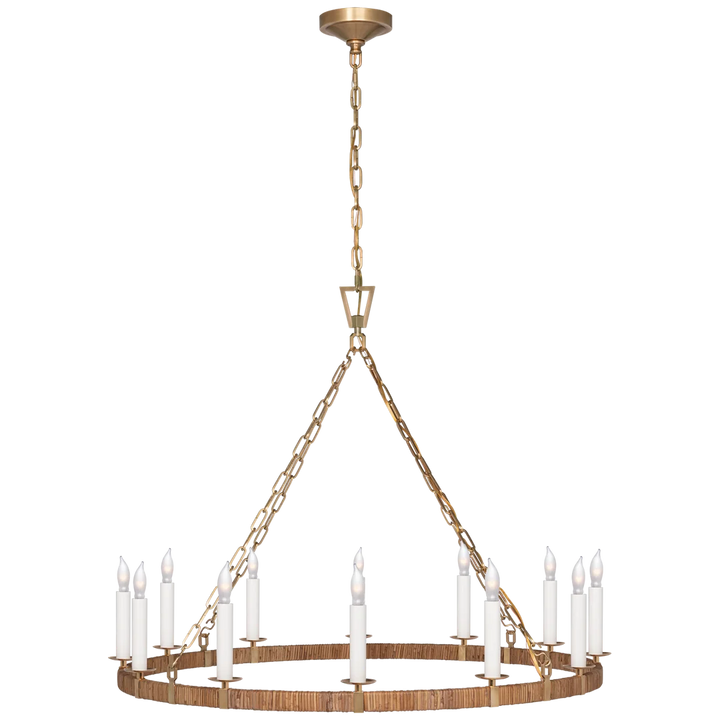 Darlen Large Wrapped Ring Chandelier-Visual Comfort-VISUAL-CHC 5873AB/NRT-ChandeliersAntique-Burnished Brass and Natural Rattan-1-France and Son