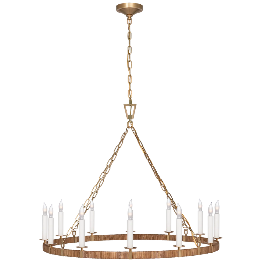 Darlen Large Wrapped Ring Chandelier-Visual Comfort-VISUAL-CHC 5873AB/NRT-ChandeliersAntique-Burnished Brass and Natural Rattan-1-France and Son