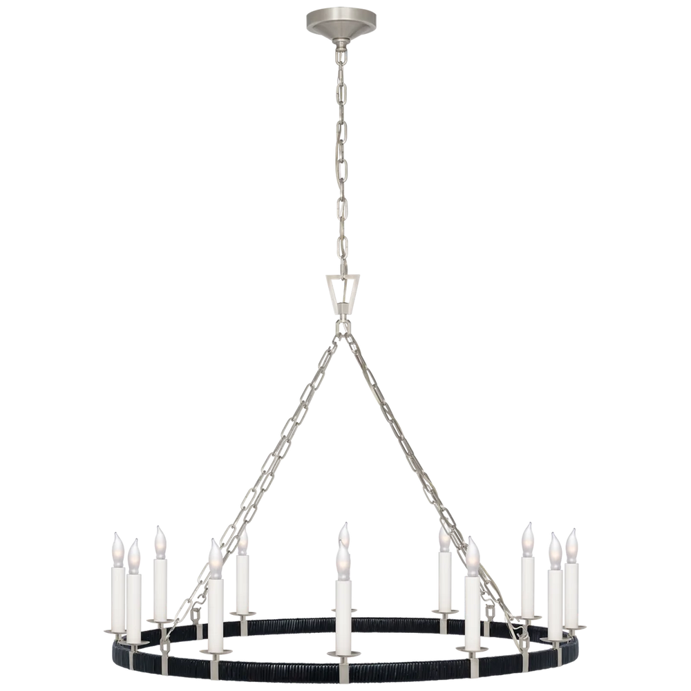 Darlen Large Wrapped Ring Chandelier-Visual Comfort-VISUAL-CHC 5873PN/BRT-ChandeliersPolished Nickel and Black Rattan-2-France and Son
