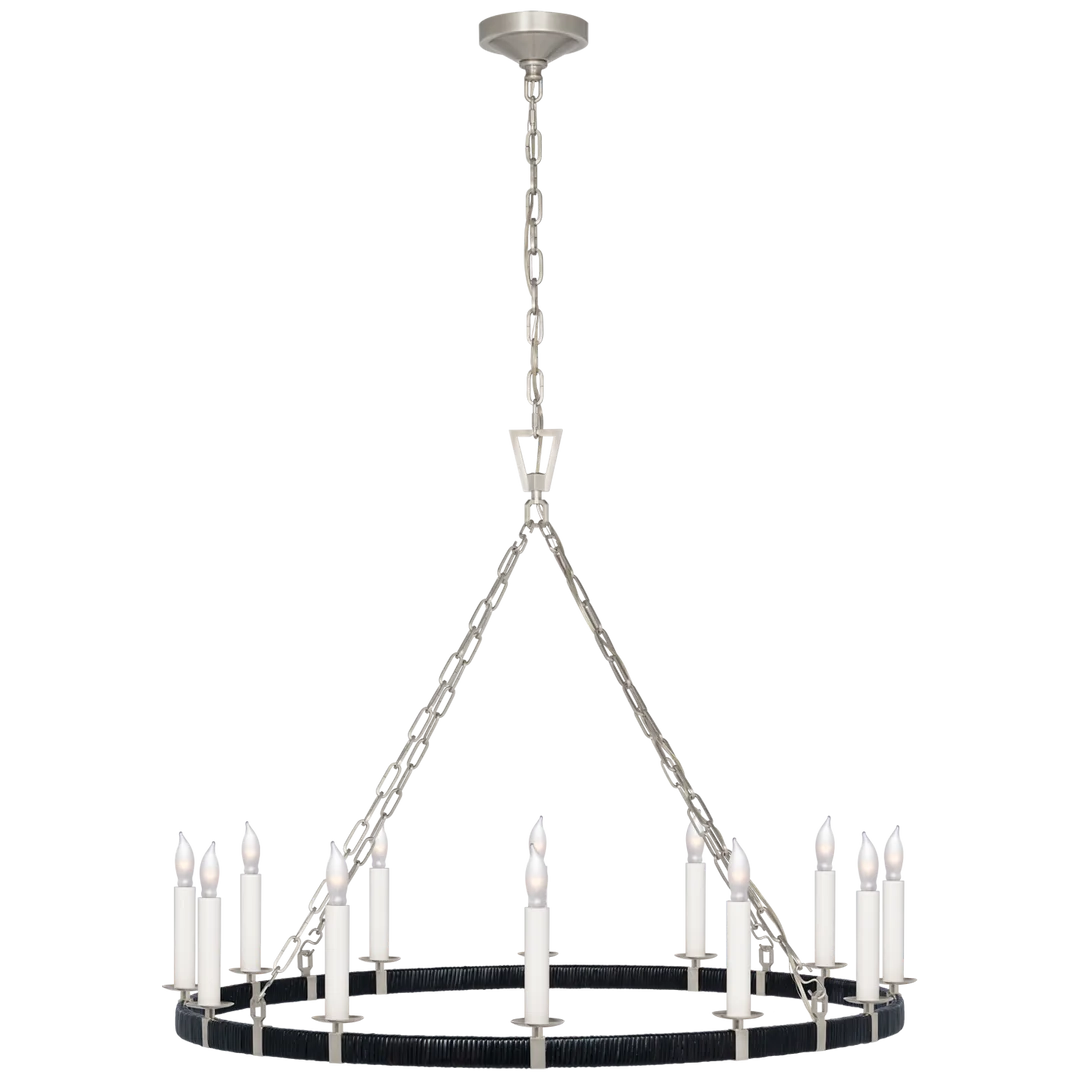 Darlen Large Wrapped Ring Chandelier-Visual Comfort-VISUAL-CHC 5873PN/BRT-ChandeliersPolished Nickel and Black Rattan-2-France and Son