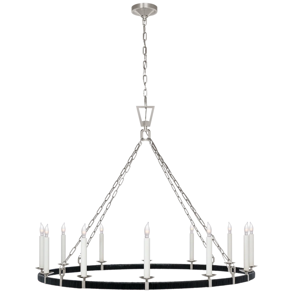 Darla XL Wrapped Ring Chandelier-Visual Comfort-VISUAL-CHC 5874PN/BRT-ChandeliersPolished Nickel and Black Rattan-2-France and Son