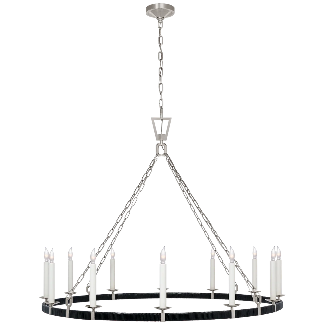 Darla XL Wrapped Ring Chandelier-Visual Comfort-VISUAL-CHC 5874PN/BRT-ChandeliersPolished Nickel and Black Rattan-2-France and Son