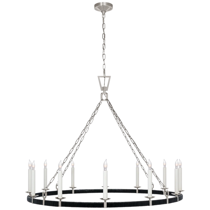 Darla XL Wrapped Ring Chandelier-Visual Comfort-VISUAL-CHC 5874PN/BRT-ChandeliersPolished Nickel and Black Rattan-2-France and Son