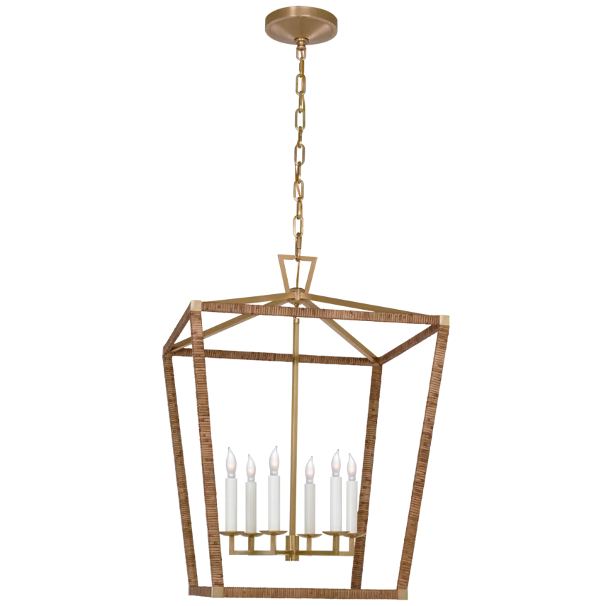 Darling Large Wrapped Lantern-Visual Comfort-VISUAL-CHC 5879AB/NRT-lanternsAntique-Burnished Brass and Natural Rattan-1-France and Son