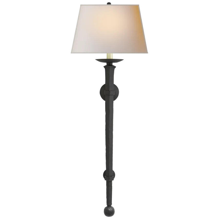 Lolly Iron Torch-Visual Comfort-VISUAL-CHD 1407BR-NP-Wall LightingBlackened Rust-Natural Paper Shades-2-France and Son
