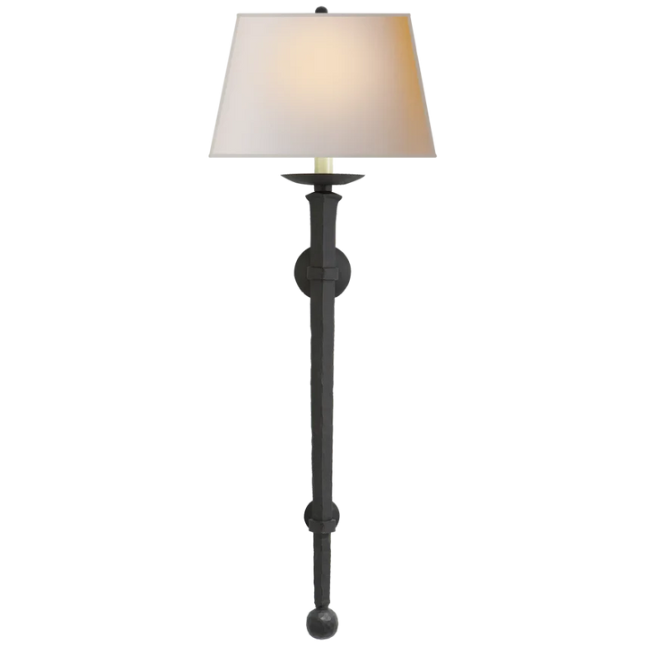 Lolly Iron Torch-Visual Comfort-VISUAL-CHD 1407BR-NP-Wall LightingBlackened Rust-Natural Paper Shades-2-France and Son