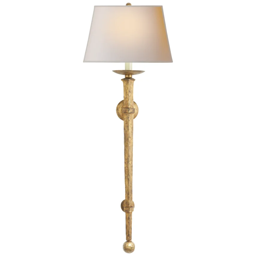 Lolly Iron Torch-Visual Comfort-VISUAL-CHD 1407GI-NP-Wall LightingGilded Iron-Natural Paper Shades-4-France and Son