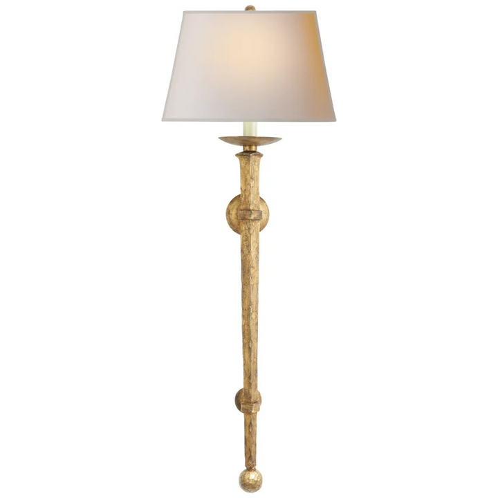 Lolly Iron Torch-Visual Comfort-VISUAL-CHD 1407GI-NP-Wall LightingGilded Iron-Natural Paper Shades-4-France and Son