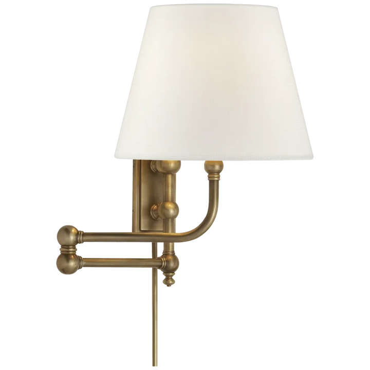 Pinlico Swing Arm-Visual Comfort-VISUAL-CHD 2154AB-L-Wall LightingAntique-Burnished Brass-Linen Shade-1-France and Son